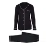 Pretty You Women's Bamboo Long Sleeved Trouser Pyjama Set In Black In Black