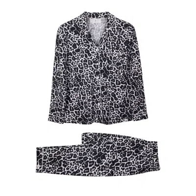 Pretty You Women's Bamboo Long Sleeved Trouser Pyjama Set In Leopard Print In Black