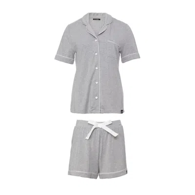 Pretty You Women's Bamboo Shirt Short Set In Grey Marl In Gray