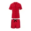 Pretty You Women's Bamboo Shirt Short Set In Red In Red