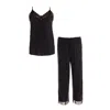 Pretty You Women's Black Bamboo Lace Cami Cropped Trouser Set In Raven In Black
