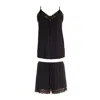 Pretty You Women's Black Bamboo Lace Cami Short Pyjama Set In Raven In Black