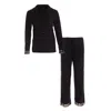 Pretty You Women's Black Bamboo Lace Pyjama Set In Raven In Black