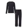 Pretty You Women's Black / Grey Bamboo Lace V-neck Pyjama Set In Raven In Black/grey