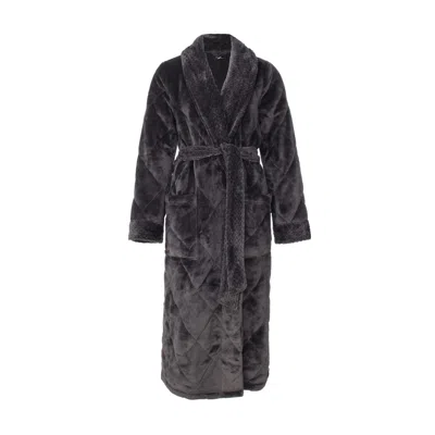 Pretty You Women's Black Quilted Velour Robe In Raven