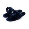 Pretty You Women's Blue Amelie Toe Post Slipper With Diamante Detail In Navy In Blue