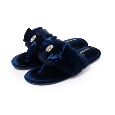 Pretty You Women's Blue Amelie Toe Post Slipper With Diamante Detail In Navy
