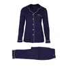 Pretty You Women's Blue Bamboo Long Sleeved Trouser Pyjama Set In Midnight In Blue