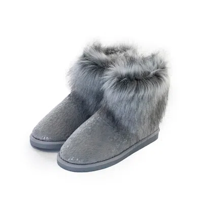 Pretty You Women's Foil Detail Fur Lined Bootie Slipper Giselle In Grey