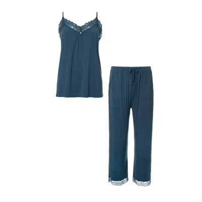 Pretty You Women's Green / Blue Bamboo Lace Cami Cropped Trouser Set In Teal In Green/blue
