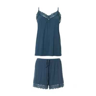 Pretty You Women's Green / Blue Bamboo Lace Cami Short Pyjama Set In Teal In Green/blue