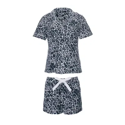 Pretty You Women's Grey Bamboo Shirt Short Set In Leopard Print