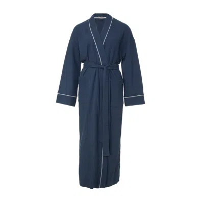 Pretty You Women's Luxury Suite Waffle Robe In Marine Blue