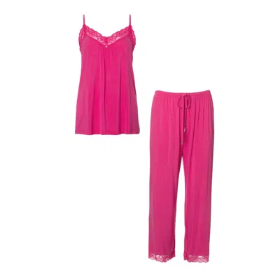 Pretty You Women's Pink / Purple Bamboo Lace Cami Cropped Trouser Set In Raspberry In Pink/purple