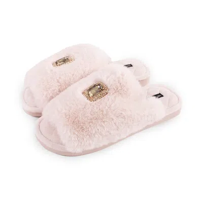 Pretty You Women's Pink / Purple Embelished Faux Fur Slider Slipper Fifi In Powder Puff In Pink/purple