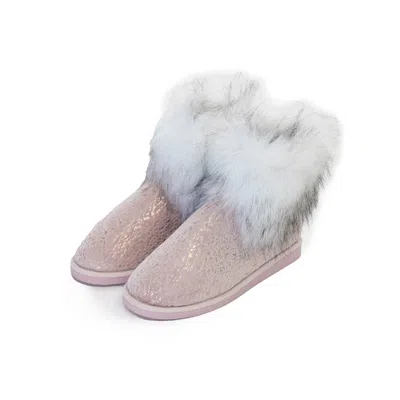 Pretty You Women's Pink / Purple Foil Detail Fur Lined Bootie Slipper Giselle In Pink In Pink/purple