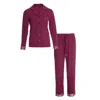 Pretty You Women's Red Bamboo Lace Pyjama Set In Bordeaux In Red