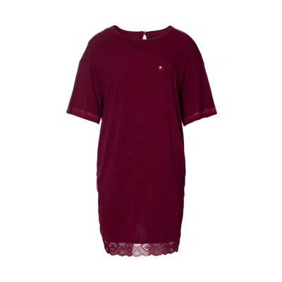 Pretty You Women's Red Bamboo Lace Tee Dress In Bordeaux
