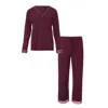 Pretty You Women's Red Bamboo Lace V-neck Pyjama Set In Bordeaux In Red