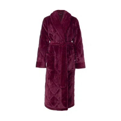 Pretty You Women's Red Quilted Velour Robe In Bordeaux