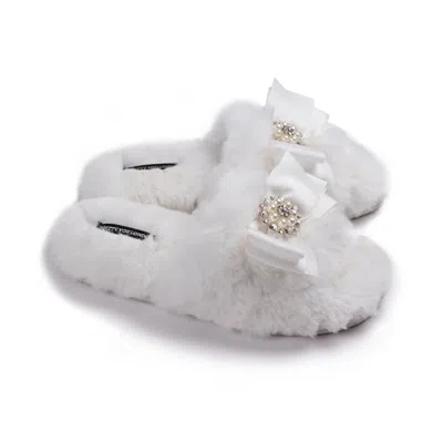 Pretty You Women's White Anya Slider Slipper With Diamante In Cream