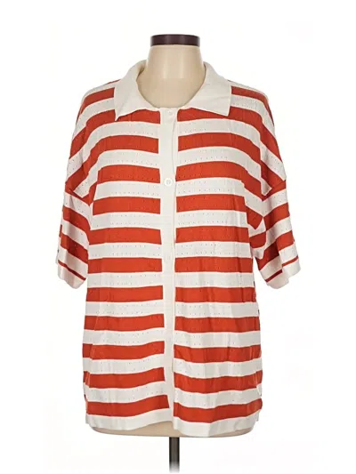 Pre-owned Prettygarden 3/4 Sleeve Button Down Shirt In Orange