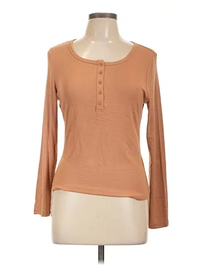 Prettygarden Long Sleeve Henley Shirt In Brown