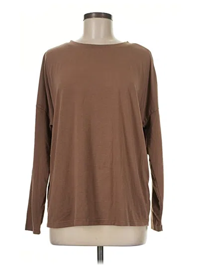 Pre-owned Prettygarden Long Sleeve Top Brown Crew Neck Tops