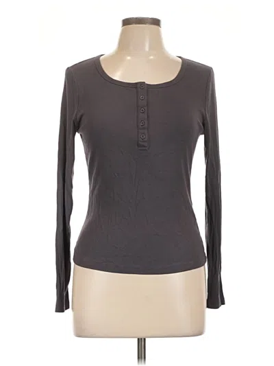 Pre-owned Prettygarden Long Sleeve Top Gray Scoop Neck Tops