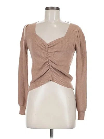 Pre-owned Prettygarden Long Sleeve Top Tan Plunge Neckline Tops