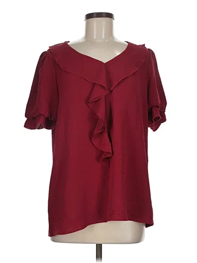 Pre-owned Prettygarden Short Sleeve Blouse In Burgundy
