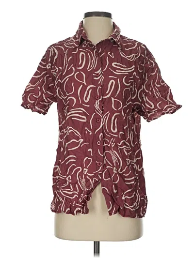 Pre-owned Prettygarden Short Sleeve Button Down Shirt In Burgundy