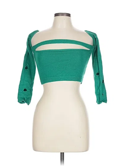 Pre-owned Prettylittlething 3/4 Sleeve Top Green Sweetheart Neckline Tops
