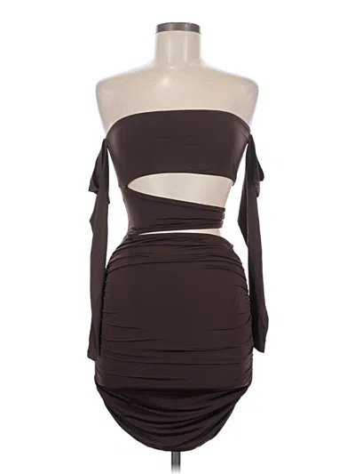 Pre-owned Prettylittlething Cocktail Dress In Brown