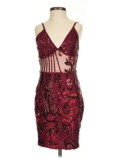Pre-owned Prettylittlething Cocktail Dress In Burgundy