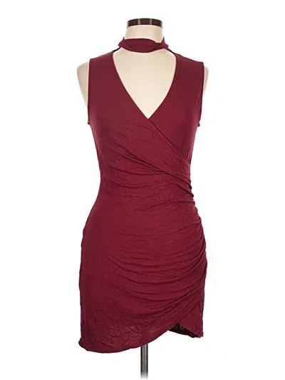 Pre-owned Prettylittlething Cocktail Dress In Burgundy