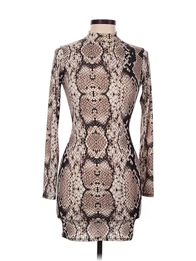 Pre-owned Prettylittlething Cocktail Dress In Tan