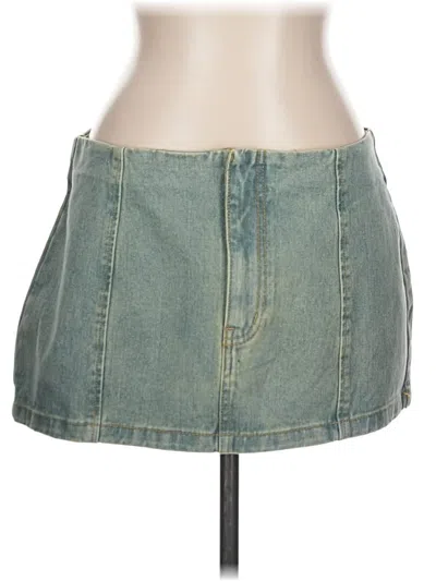 Prettylittlething Denim Skirt In Green