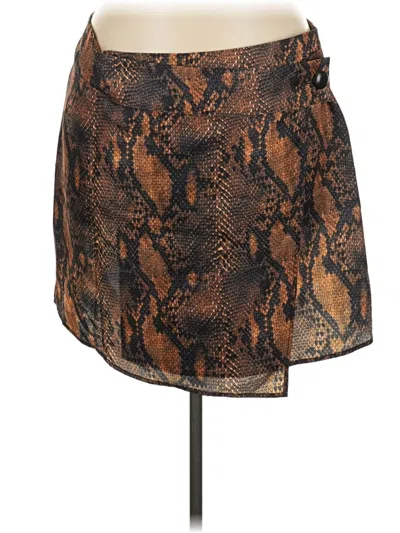 Pre-owned Prettylittlething Faux Leather Skirt In Brown