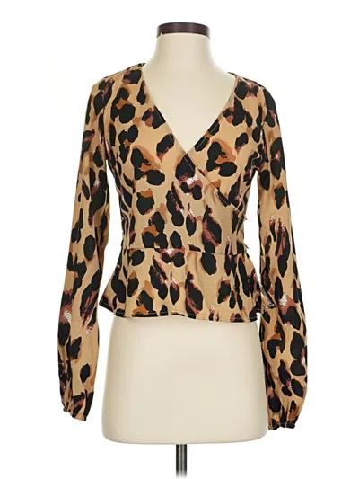 Pre-owned Prettylittlething Long Sleeve Blouse In Brown