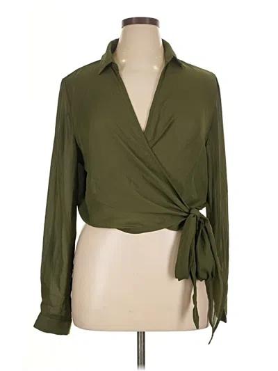 Pre-owned Prettylittlething Long Sleeve Blouse In Green