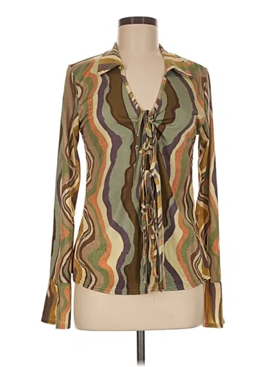 Pre-owned Prettylittlething Long Sleeve Blouse In Green