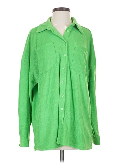 Pre-owned Prettylittlething Long Sleeve Button Down Shirt In Green