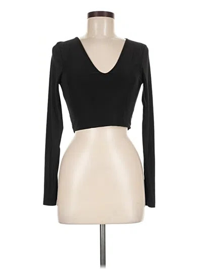 Pre-owned Prettylittlething Long Sleeve Top Black Plunge Neckline Tops