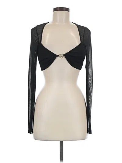 Pre-owned Prettylittlething Long Sleeve Top Black Plunge Neckline Tops