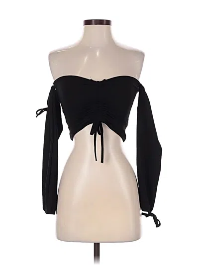 Pre-owned Prettylittlething Long Sleeve Top Black Solid Pattern Strapless Neckline Tops