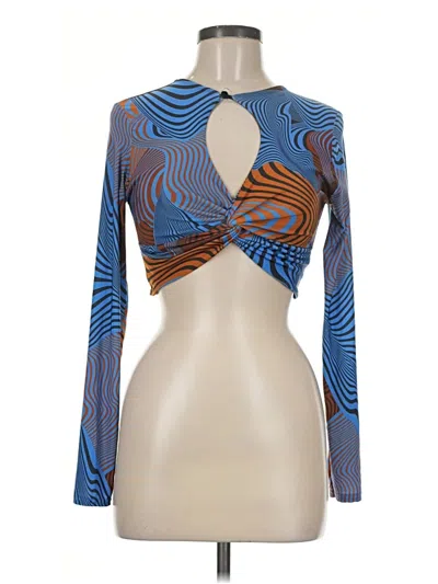 Pre-owned Prettylittlething Long Sleeve Top Blue Halter Neckline Tops