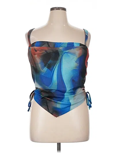 Pre-owned Prettylittlething Long Sleeve Top Blue Strapless Neckline Tops