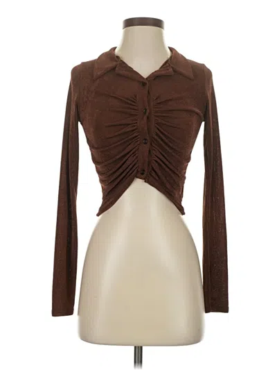 Pre-owned Prettylittlething Long Sleeve Top Brown Cowl Neck Tops