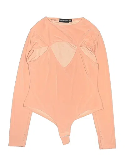 Pre-owned Prettylittlething Long Sleeve Top Orange Keyhole Neckline Tops